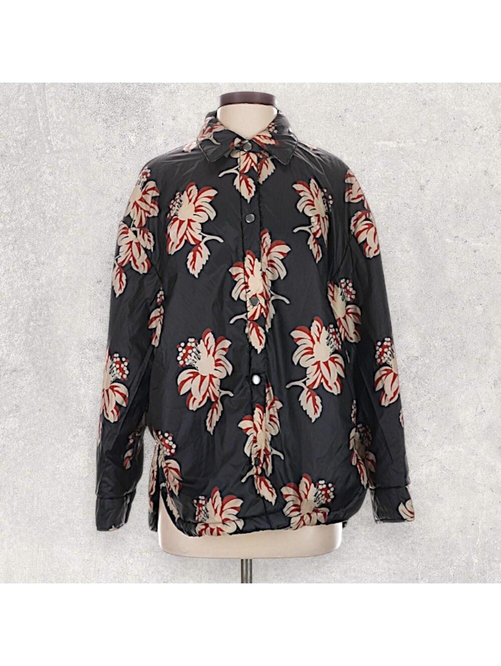 No. 6 Store Ryann Floral Black Collared Snap Jacket Size S